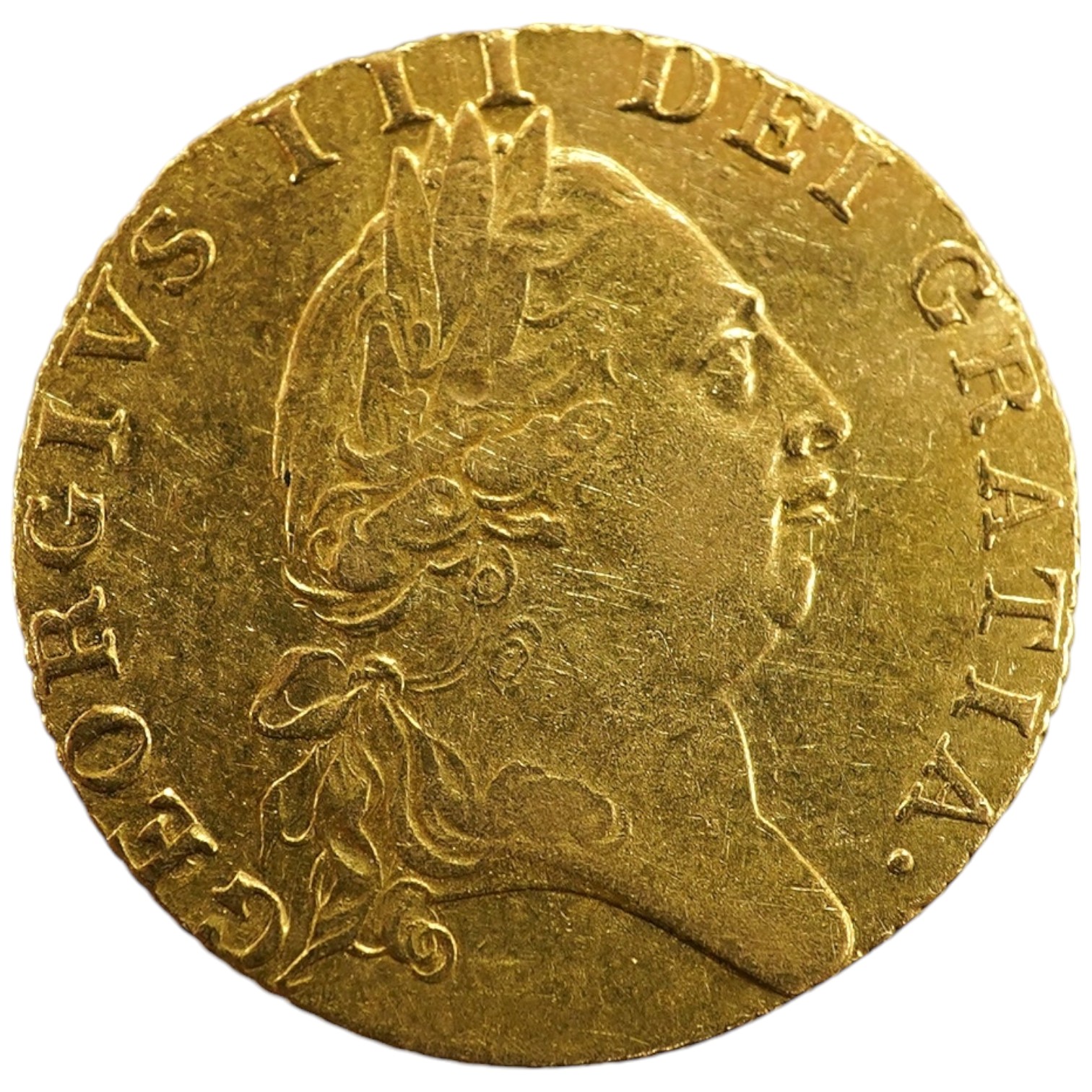 British gold coins, George III, ‘spade’ guinea 1788, near VF